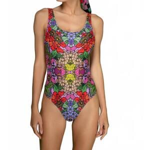 NEW NUVULA scoop neck one-piece swimsuit in red garden